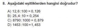 6. Sınıf Matematik kazanım Test 7 soru 8
