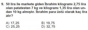 6. Sınıf Matematik kazanım Test 7 soru 9