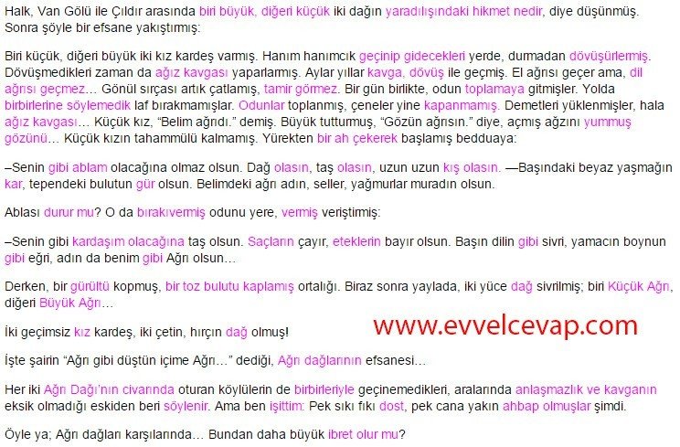 Ağrı Dağları Metni Boş Bırakılan Cümleler