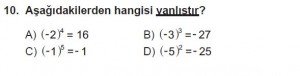 7. Sınıf Matematik kazanım Test 1 soru 10