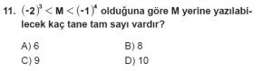 7. Sınıf Matematik kazanım Test 1 soru 11
