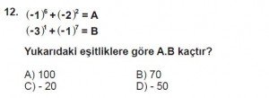 7. Sınıf Matematik kazanım Test 1 soru 12