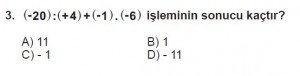 7. Sınıf Matematik kazanım Test 1 soru 3