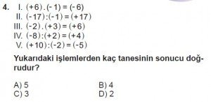 7. Sınıf Matematik kazanım Test 1 soru 4