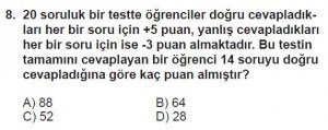 7. Sınıf Matematik kazanım Test 1 soru 8