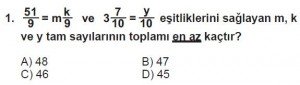 7. Sınıf Matematik kazanım Test 2 soru 1