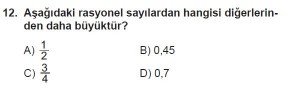 7. Sınıf Matematik kazanım Test 2 soru 12