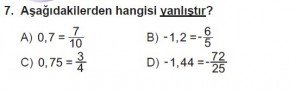 7. Sınıf Matematik kazanım Test 2 soru 7