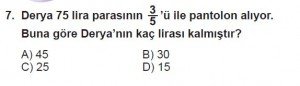 7. Sınıf Matematik kazanım Test 4 soru 7