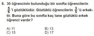 7. Sınıf Matematik kazanım Test 4 soru 8