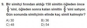 7. Sınıf Matematik kazanım Test 4 soru 9