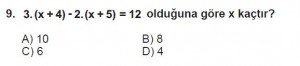 7. Sınıf Matematik kazanım Test 5 soru 9