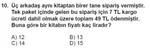 7. Sınıf Matematik kazanım Test 6 soru 10
