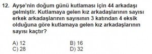 7. Sınıf Matematik kazanım Test 6 soru 12