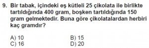 7. Sınıf Matematik kazanım Test 6 soru 9
