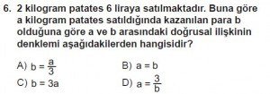 7. Sınıf Matematik kazanım Test 7 soru 6