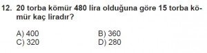 7. Sınıf Matematik kazanım Test 8 soru 12