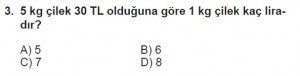 7. Sınıf Matematik kazanım Test 8 soru 3