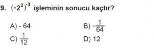 8. Sınıf Matematik kazanım Test 1 soru9