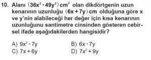 8. Sınıf Matematik kazanım Test 10 soru10
