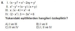 8. Sınıf Matematik kazanım Test 10 soru8