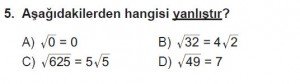 8. Sınıf Matematik kazanım Test 4 soru5