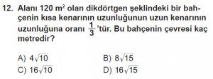 8. Sınıf Matematik kazanım Test 5 soru12