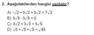 8. Sınıf Matematik kazanım Test 5 soru2