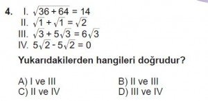 8. Sınıf Matematik kazanım Test 5 soru4