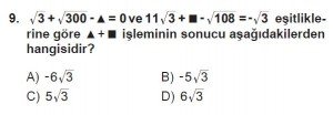 8. Sınıf Matematik kazanım Test 5 soru9