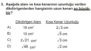 8. Sınıf Matematik kazanım Test 6 soru3