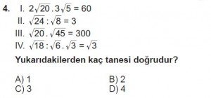 8. Sınıf Matematik kazanım Test 6 soru4