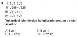 8. Sınıf Matematik kazanım Test 6 soru5