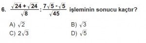 8. Sınıf Matematik kazanım Test 6 soru6