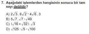 8. Sınıf Matematik kazanım Test 6 soru7