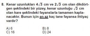 8. Sınıf Matematik kazanım Test 6 soru8