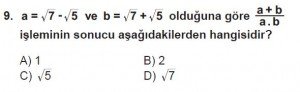8. Sınıf Matematik kazanım Test 6 soru9