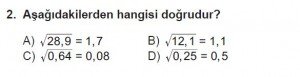 8. Sınıf Matematik kazanım Test 7 soru2
