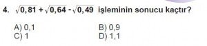 8. Sınıf Matematik kazanım Test 7 soru4