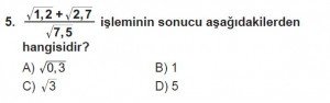 8. Sınıf Matematik kazanım Test 7 soru5
