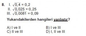 8. Sınıf Matematik kazanım Test 7 soru8