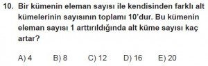 9. Sınıf Matematik kazanım Test 1 soru10