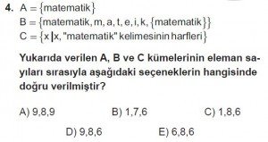 9. Sınıf Matematik kazanım Test 1 soru4