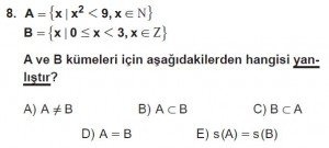9. Sınıf Matematik kazanım Test 1 soru8