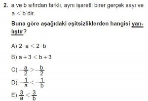 9. Sınıf Matematik kazanım Test 3 soru2