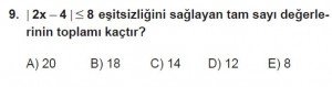 9. Sınıf Matematik kazanım Test 4 soru9