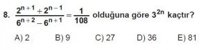 9. Sınıf Matematik kazanım Test 5 soru8