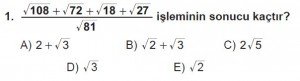 9. Sınıf Matematik kazanım Test 6 soru1