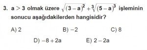 9. Sınıf Matematik kazanım Test 6 soru3