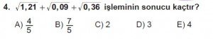 9. Sınıf Matematik kazanım Test 6 soru4